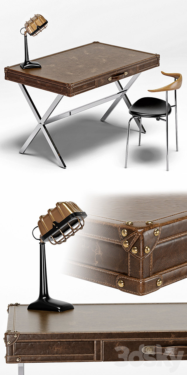 Luke Industrial Leather Desk CH88 Stacking Chair Shermer Industrial Lamp 3DS Max Model - thumbnail 2