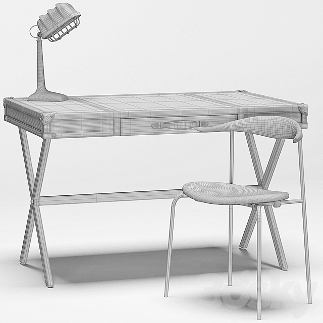 Luke Industrial Leather Desk CH88 Stacking Chair Shermer Industrial Lamp 3DS Max Model - thumbnail 3