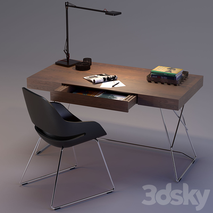 Maestrale Desk & Eva Chair by Zanotta 3DS Max - thumbnail 2