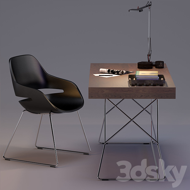 Maestrale Desk & Eva Chair by Zanotta 3DS Max Model - thumbnail 3