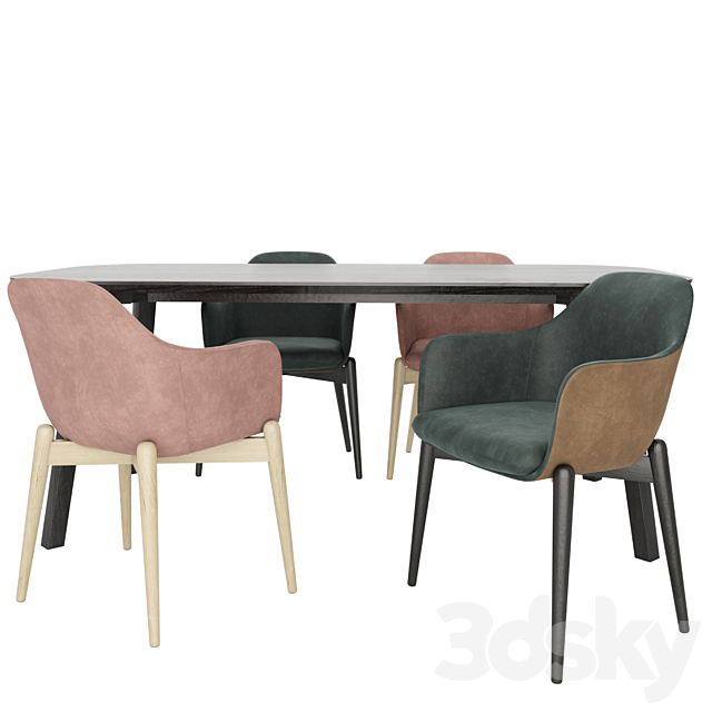 Marelli table and chairs set02 3DSMax File - thumbnail 2