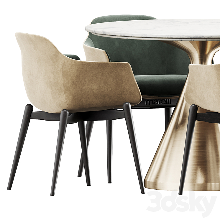 Marelli & West elm Silhouette dining set 3DS Max - thumbnail 2