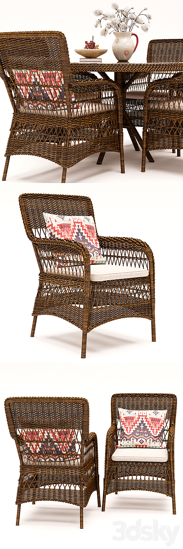 Marie wicker chair and Grace dining table 3DS Max Model - thumbnail 2