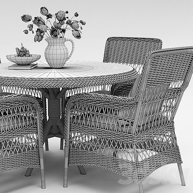 Marie wicker chair and Grace dining table 3DS Max Model - thumbnail 3