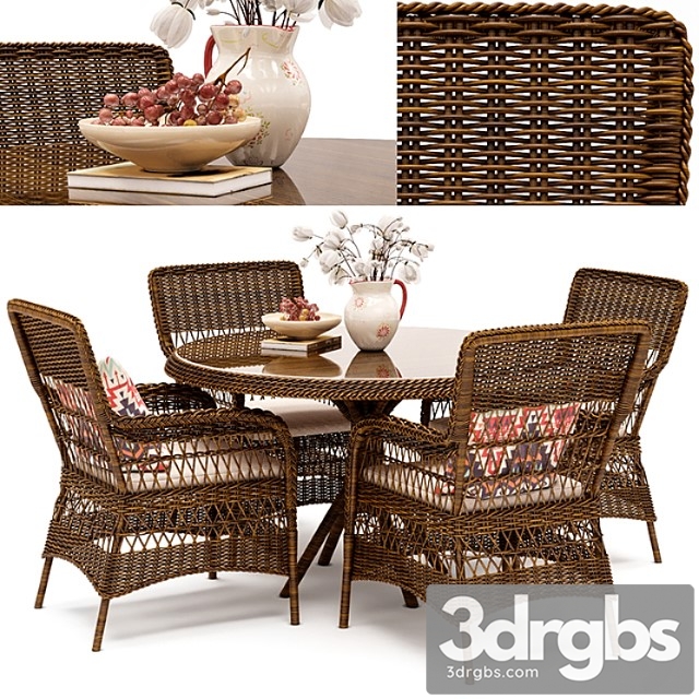 Marie Wicker Chair and Grace Dining Table 3dsmax Download - thumbnail 1