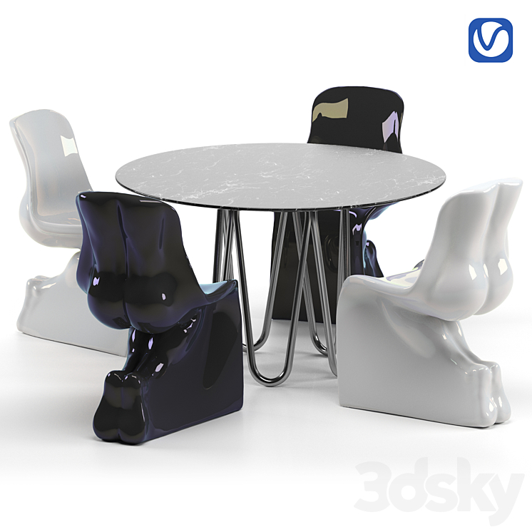 Meduse table and chairs Him Glossy and Her Glossy by Casamania 3DS Max - thumbnail 1