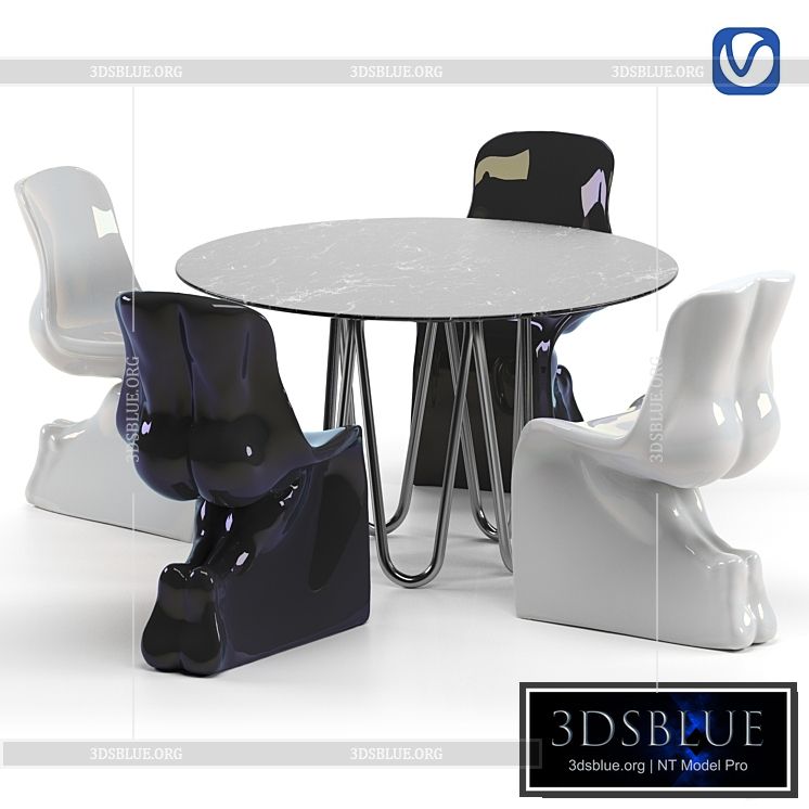 Meduse table and chairs Him Glossy and Her Glossy by Casamania 3DS Max - thumbnail 3