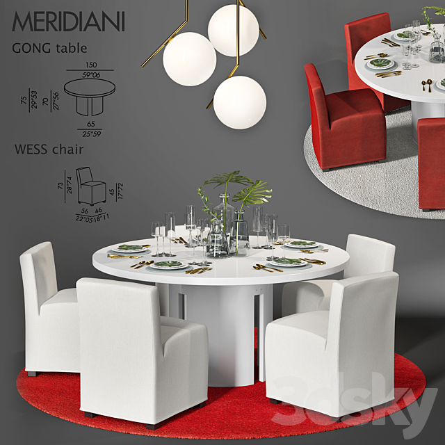 MERIDIANI Gong table. Wess chair. Flos IC S2 3DSMax File - thumbnail 1