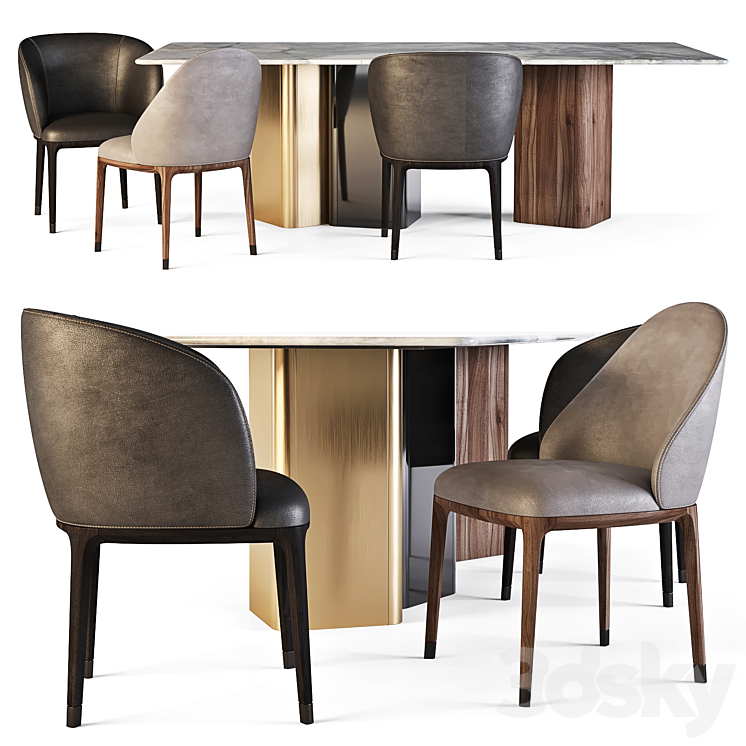 Meroni and Colzani: Dining Set (Portofino Table and Lungotevere Chairs) 3DS Max - thumbnail 1