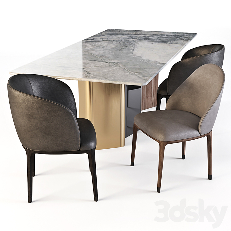 Meroni and Colzani: Dining Set (Portofino Table and Lungotevere Chairs) 3DS Max - thumbnail 2