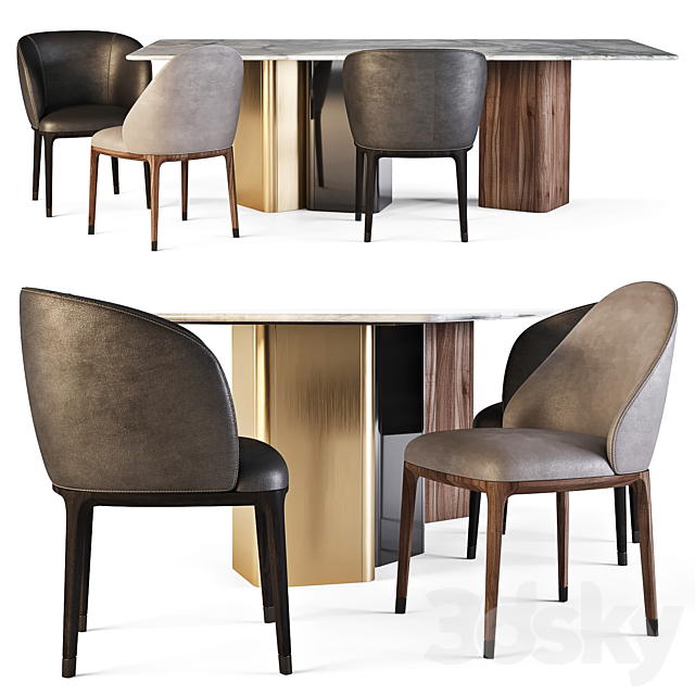 Meroni and Colzani: Dining Set (Portofino Table and Lungotevere Chairs) 3DSMax File - thumbnail 1