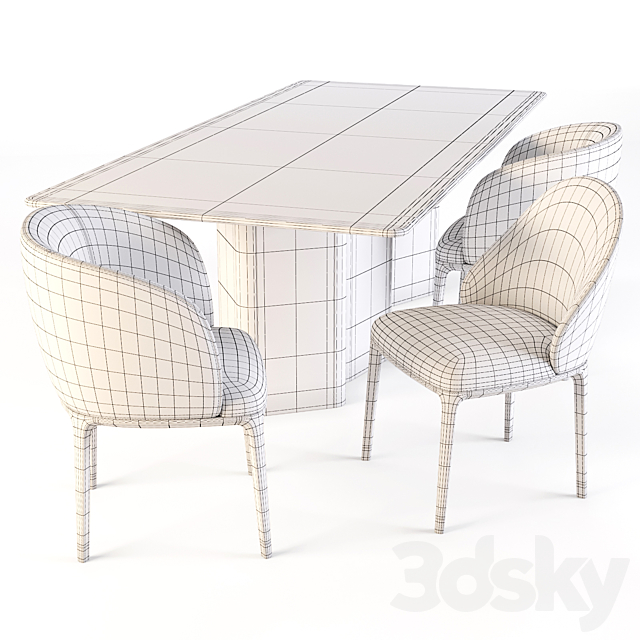 Meroni and Colzani: Dining Set (Portofino Table and Lungotevere Chairs) 3DSMax File - thumbnail 3