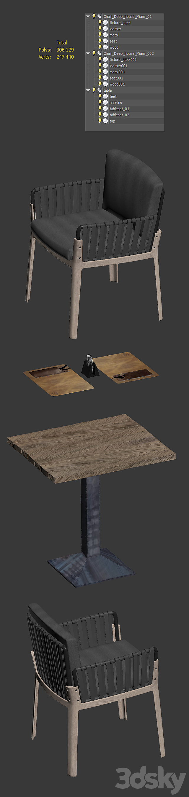 Miami chair. welded table and table setting 3DSMax File - thumbnail 3