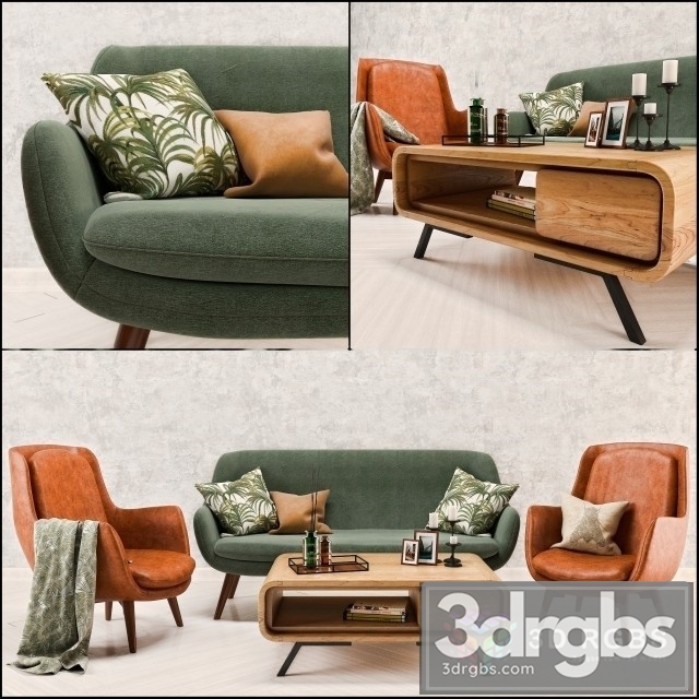 Mid Century Sofa and Chair Set 3dsmax Download - thumbnail 1