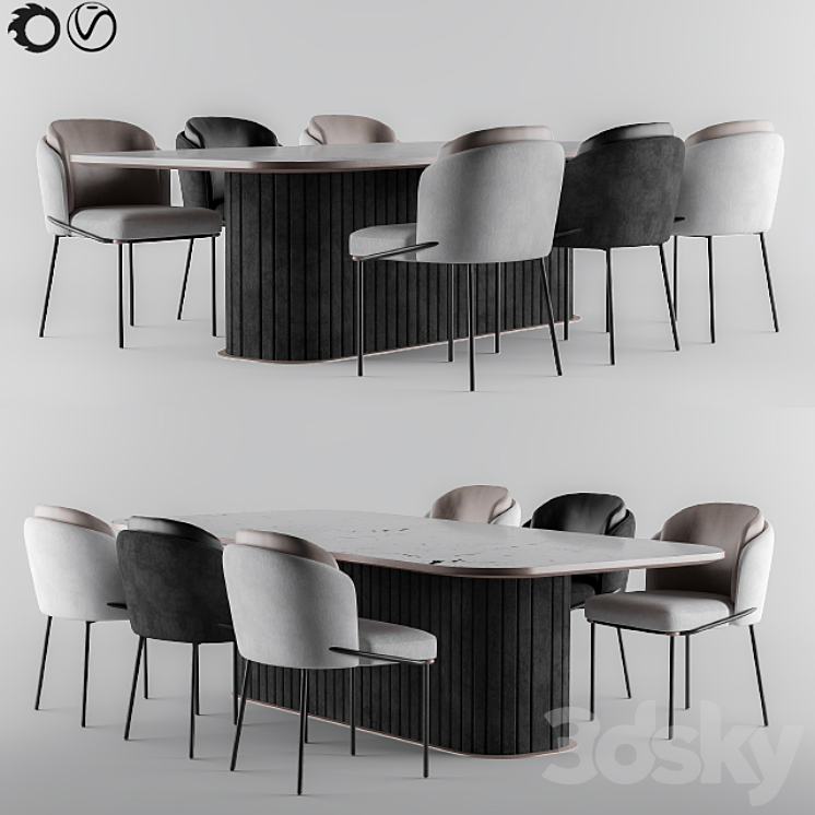 Minnoti Chair + Table 3DS Max Model - thumbnail 1