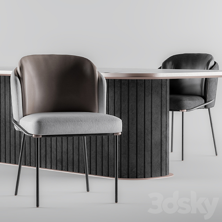 Minnoti Chair + Table 3DS Max Model - thumbnail 2