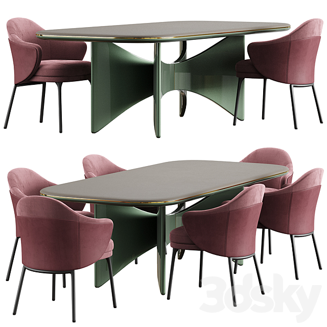 Minotti angie dining Chair Turri Blues Table 3DS Max Model - thumbnail 2