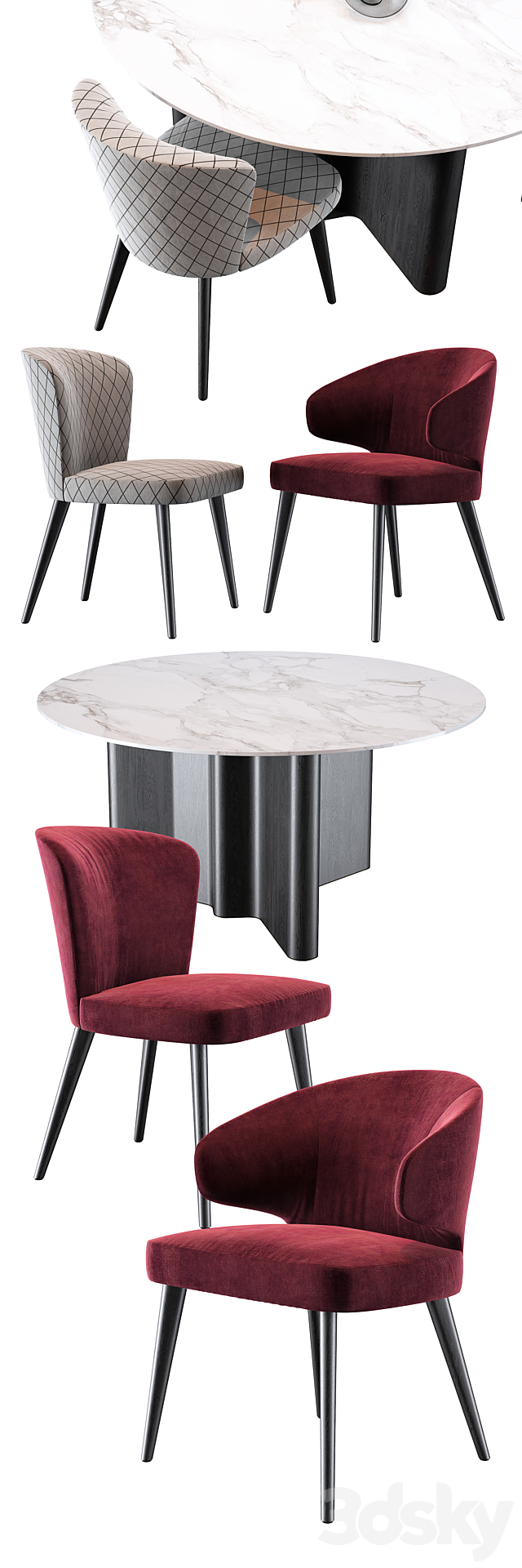 Minotti Aston Dining Chair Lou Dining Table 3DS Max Model - thumbnail 2