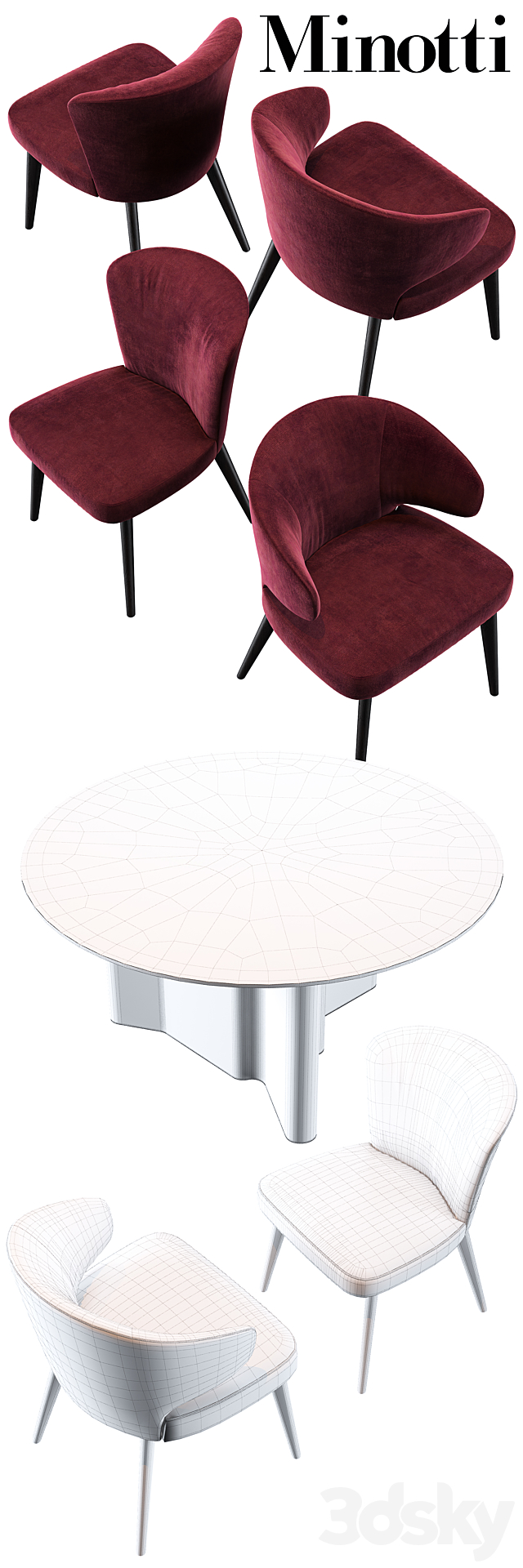 Minotti Aston Dining Chair Lou Dining Table 3DS Max Model - thumbnail 3