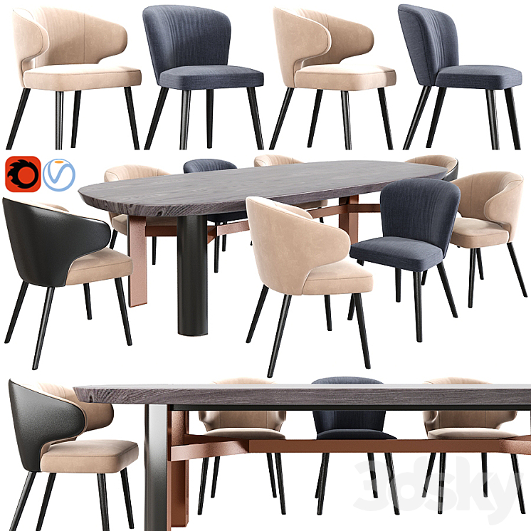 Minotti Aston Dining Chair Set 3DS Max - thumbnail 1