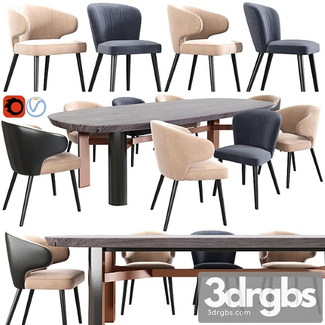 Minotti Aston Dining Chair Set 3dsmax Download - thumbnail 1