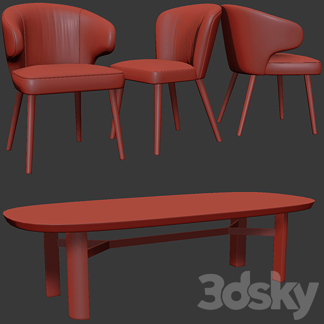 Minotti Aston Dining Chair Set 3DSMax File - thumbnail 3