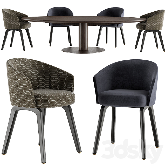 Minotti Bellagio Table and Creed Dining chair 3DSMax File - thumbnail 1