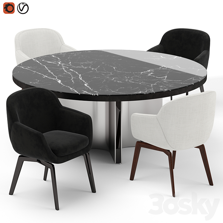 Minotti Belt chair and Marvin table 3DS Max - thumbnail 1