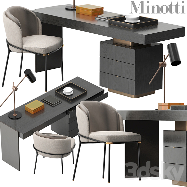 Minotti Carson desk set 3DS Max - thumbnail 1