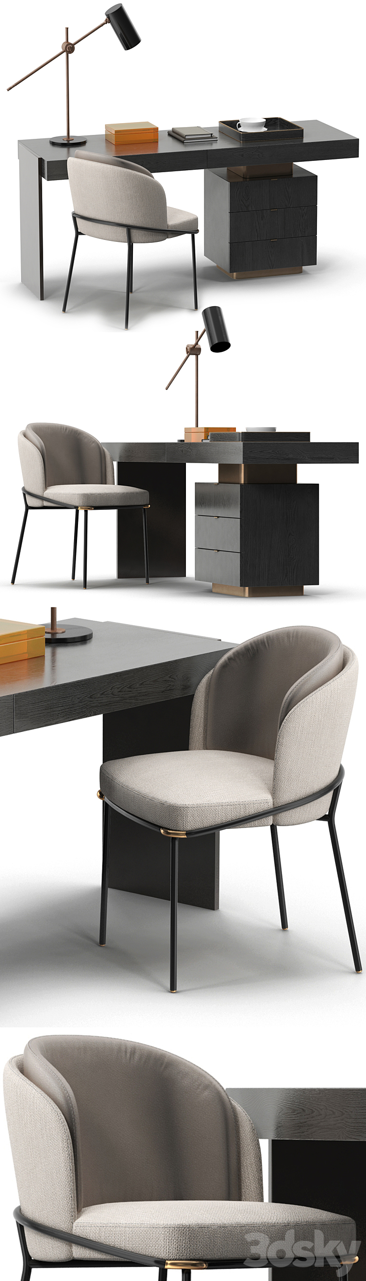 Minotti Carson desk set 3DS Max - thumbnail 2