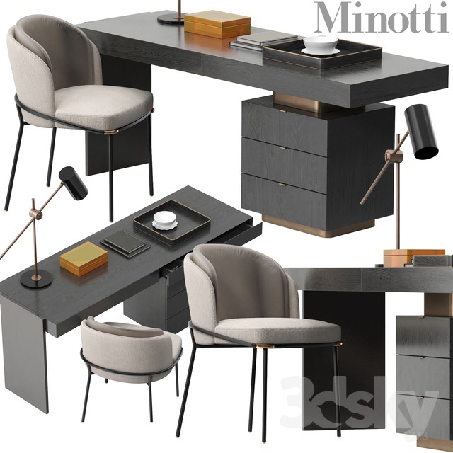 Minotti Carson desk set 3DS Max - thumbnail 3