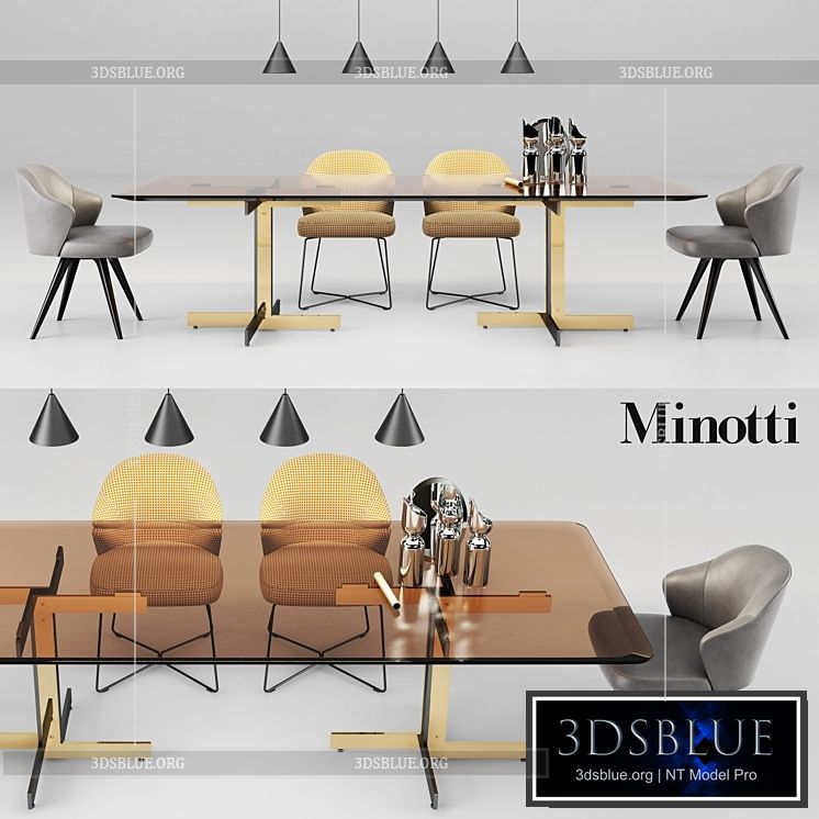 Minotti Catlin Dining Table and Leslie Dining Chairs 3DS Max - thumbnail 3