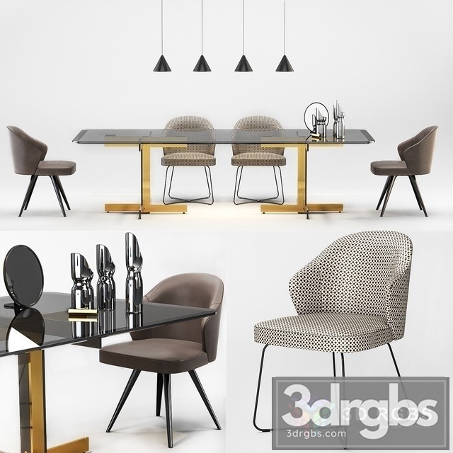 Minotti Catlin Dining Table Leslie Dining Chair 3dsmax Download - thumbnail 1