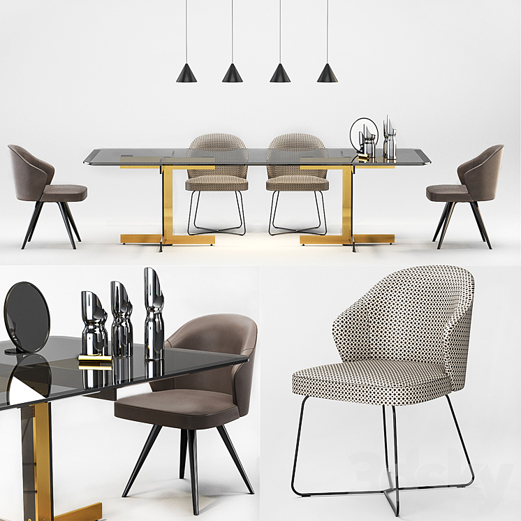 Minotti Catlin Dining Table Leslie Dining Chairs 3DS Max - thumbnail 1