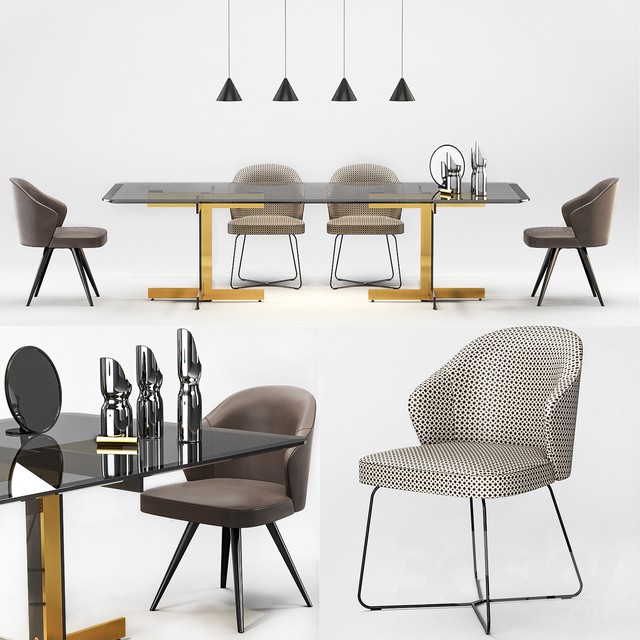 Minotti Catlin Dining Table Leslie Dining Chairs 3DS Max - thumbnail 3