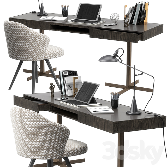 Minotti Close writing desk set 3DS Max Model - thumbnail 1