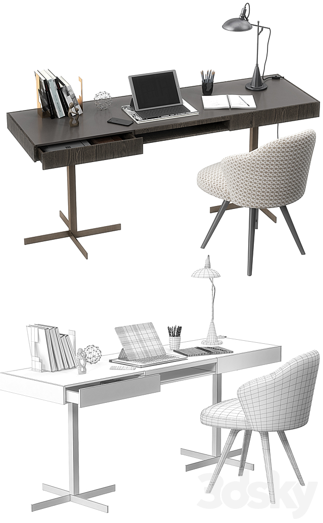 Minotti Close writing desk set 3DS Max Model - thumbnail 3