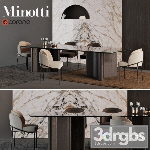 Minotti Coll Table and Chair 3dsmax Download - thumbnail 1