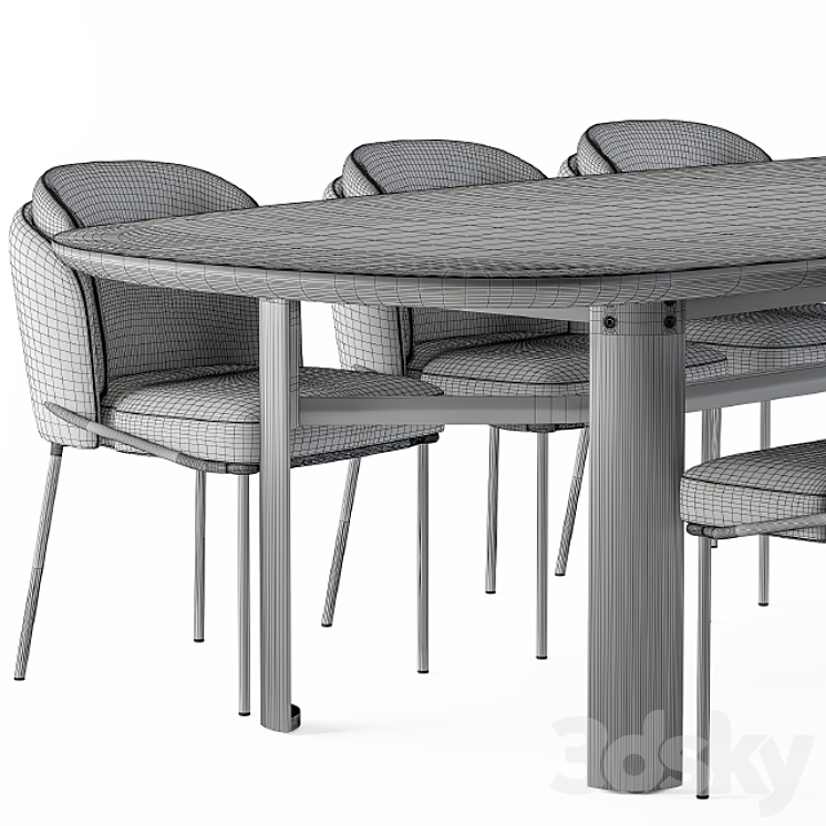 Minotti Dinning – Lou Table and Chair Black and White 3DS Max - thumbnail 2