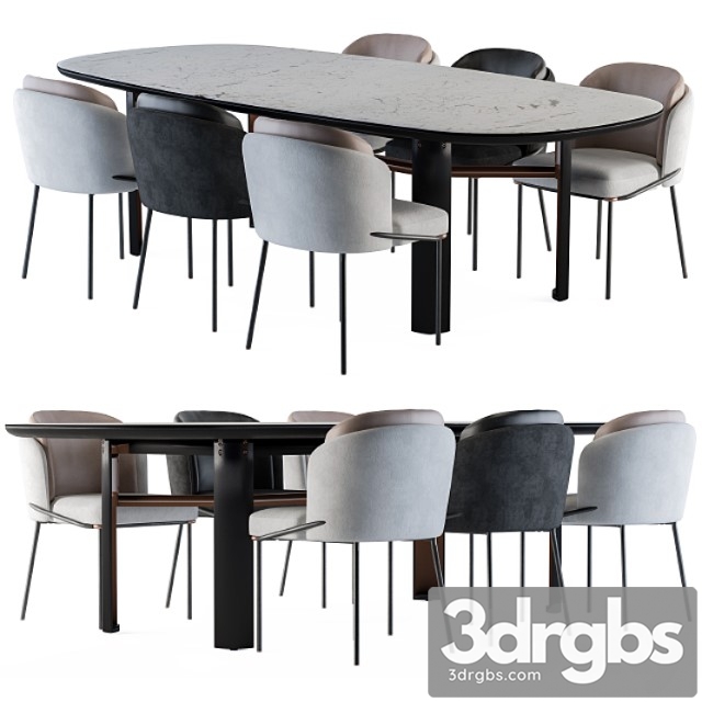 Minotti Dinning Lou Table and Chair Black and White 3dsmax Download - thumbnail 1