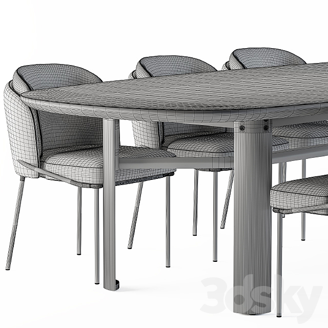 Minotti Dinning – Lou Table and Chair Black and White 3DSMax File - thumbnail 2