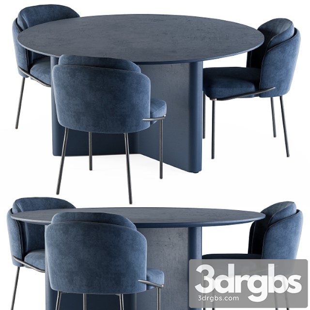 Minotti Dinning Round Lou Table Blue Set 3dsmax Download - thumbnail 1