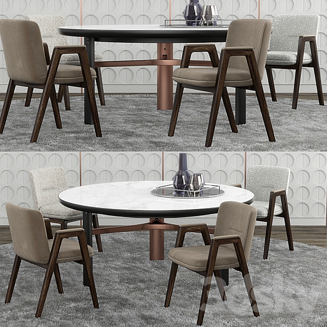 Minotti Lance chair set 3DS Max Model - thumbnail 1