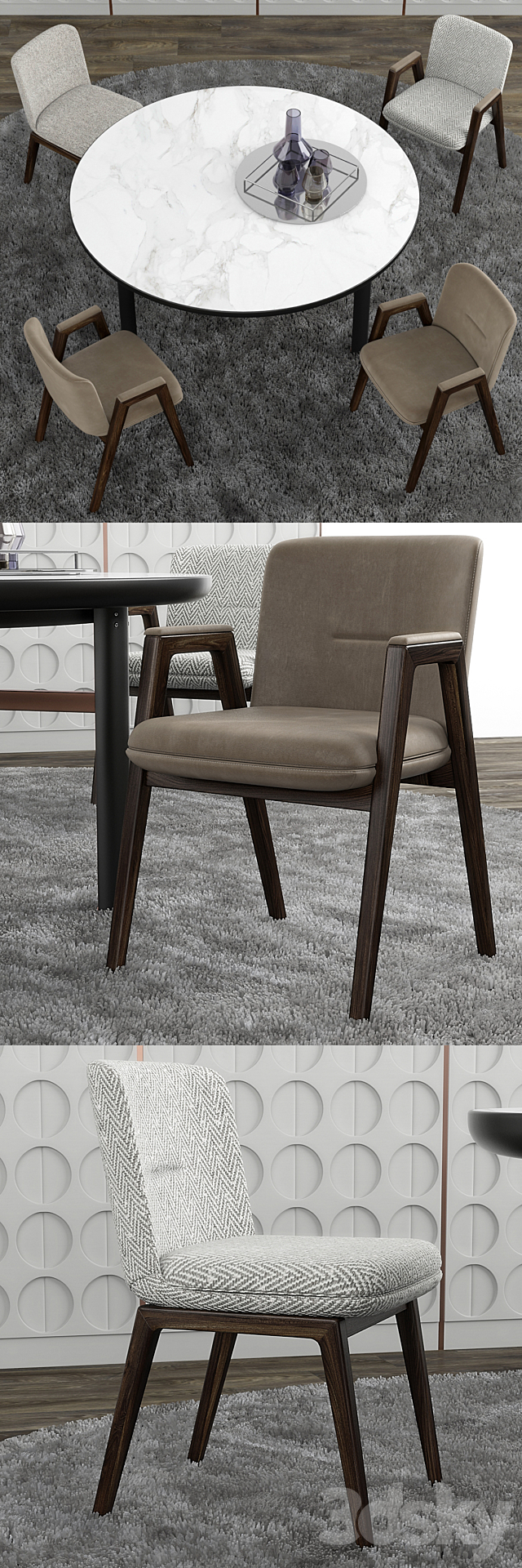 Minotti Lance chair set 3DS Max Model - thumbnail 2