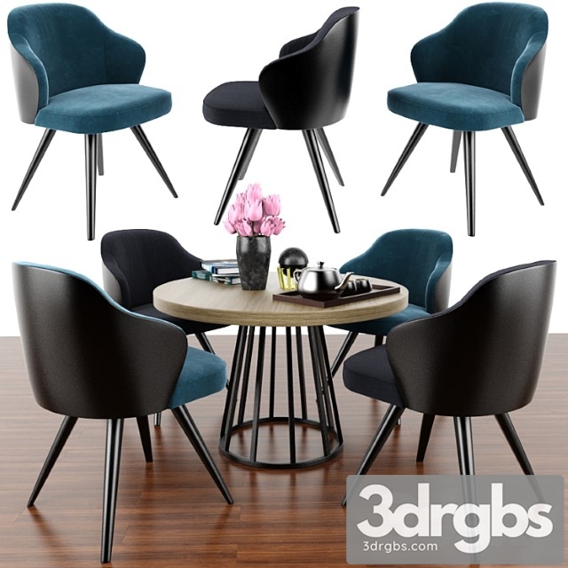 Minotti leslie dining steel swivel dining set & parquet 2 3dsmax Download - thumbnail 1