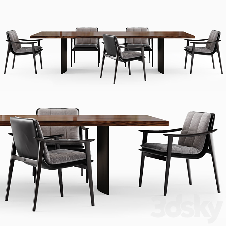 Minotti LINHA table and FYNN SADDLE HIDE Chair 3DS Max Model - thumbnail 2