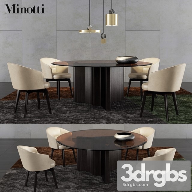 Minotti lou dining table and amelie dining chair 2 3dsmax Download - thumbnail 1