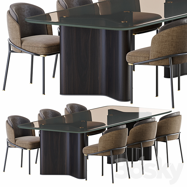 Minotti lou dining table & chair fil noir 3DSMax File - thumbnail 1