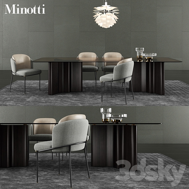 Minotti Lou Dining Table & Fil Noir Dining Chair 3DSMax File - thumbnail 1