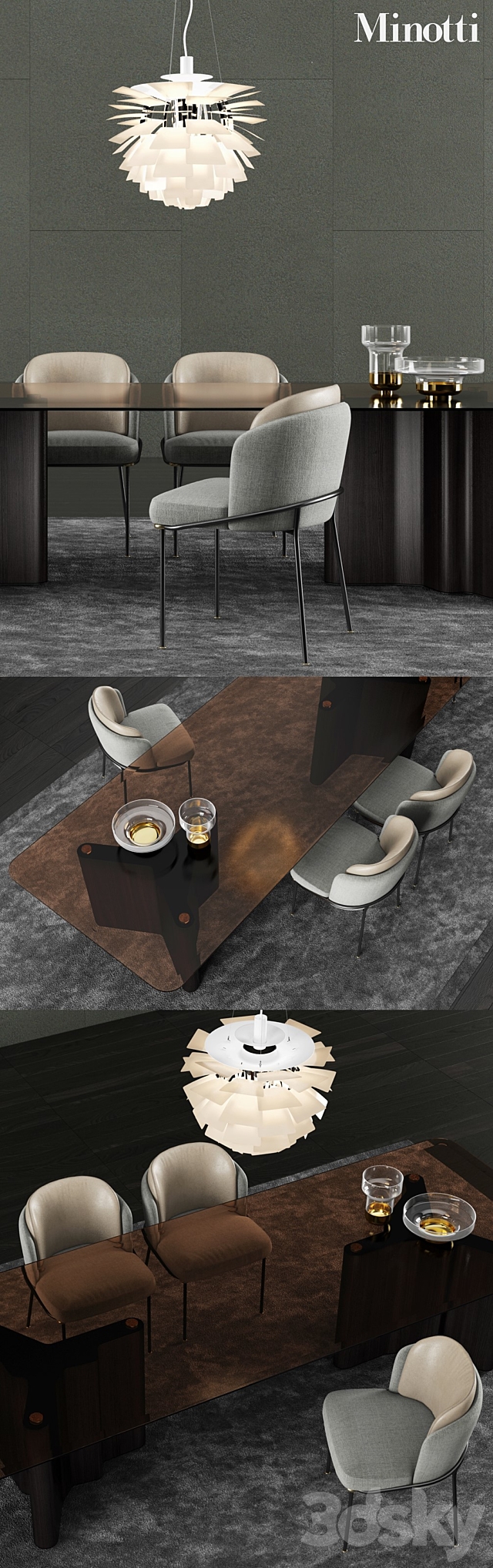 Minotti Lou Dining Table & Fil Noir Dining Chair 3DSMax File - thumbnail 2